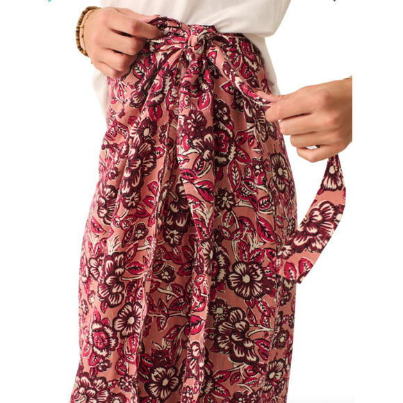 Faherty Pacifica Floral Linen Wrap Skirt | Sz S,  Rose Desert Bloom NWT $138 - Picture 2 of 7